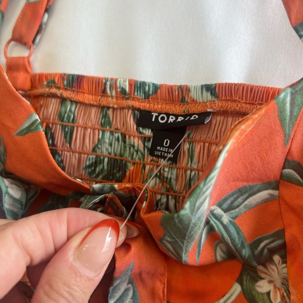 Torrid Orange Fruit themed Floral Peplum Top - Picture 3 of 4